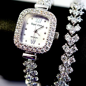 Royal Crown RC-1514BB 精緻水晶鑲鑽貝殼面加長手鍊錶- 方