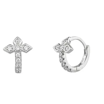 SHASHI 紐約品牌 Gia Huggie 鑲鑽英式十字架小圓耳環 925純銀鑲白K