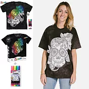 【摩達客】(預購)美國進口ColorWear  蜜糖骷髏 DIY彩繪塗鴉 短袖T恤(附布料畫筆+衣型盒)S黑色