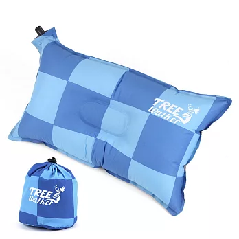 TreeWalker 舒適自動充氣枕頭 - 藍色方格