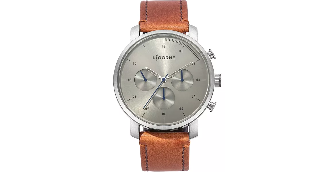【LICORNE】MYO系列 精工品味三眼手錶 (銀灰/棕色 LT124MWU_MDCL)