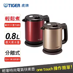【TIGER 虎牌】0.8L 時尚造型電器快煮壺(PCD─A08R) 時尚紅