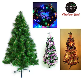 台灣製造 6呎 / 6尺(180cm)特級綠松針葉聖誕樹 (含飾品組)+100燈LED燈2串(附控制器跳機)-飾品銀紫色系+彩色光YS-GPT06301