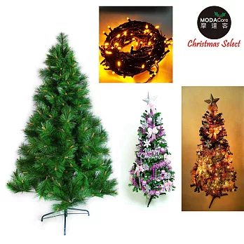 台灣製造 6呎 / 6尺(180cm)特級綠松針葉聖誕樹 (含飾品組)+100燈LED燈2串(附控制器跳機)-飾品銀紫色系+黃光YS-GPT06301
