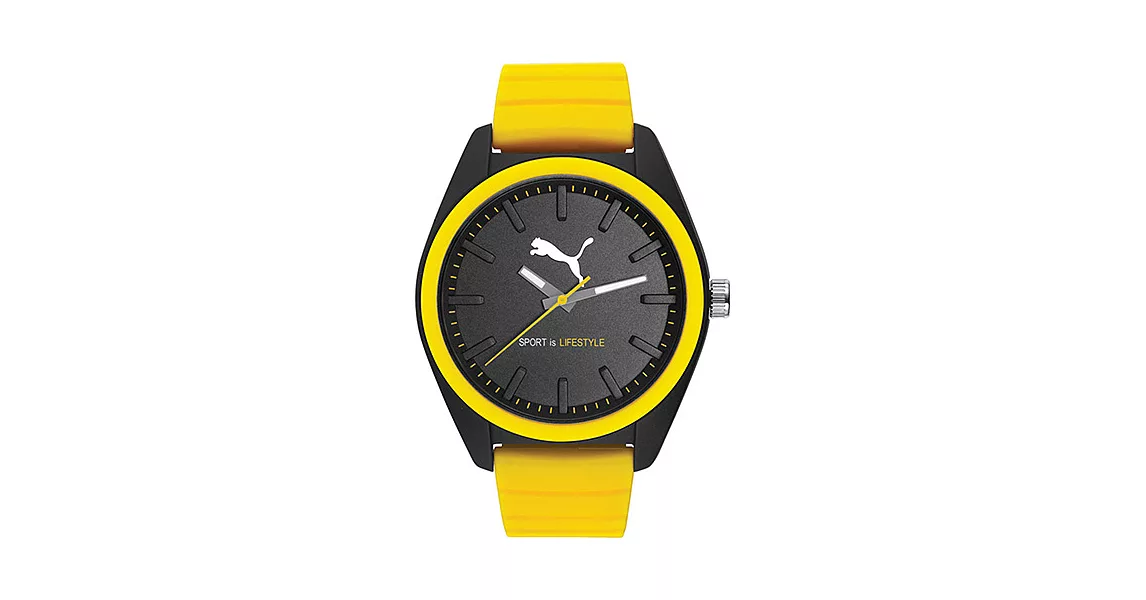 PUMA 跳躍非凡 PU錶帶 運動時尚腕錶-黃/44mm