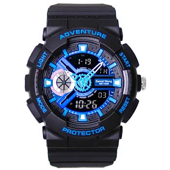 Daniel Wang DW-3168 青春活力經典運動系列多功能雙顯示電子錶 - 酷黑藍