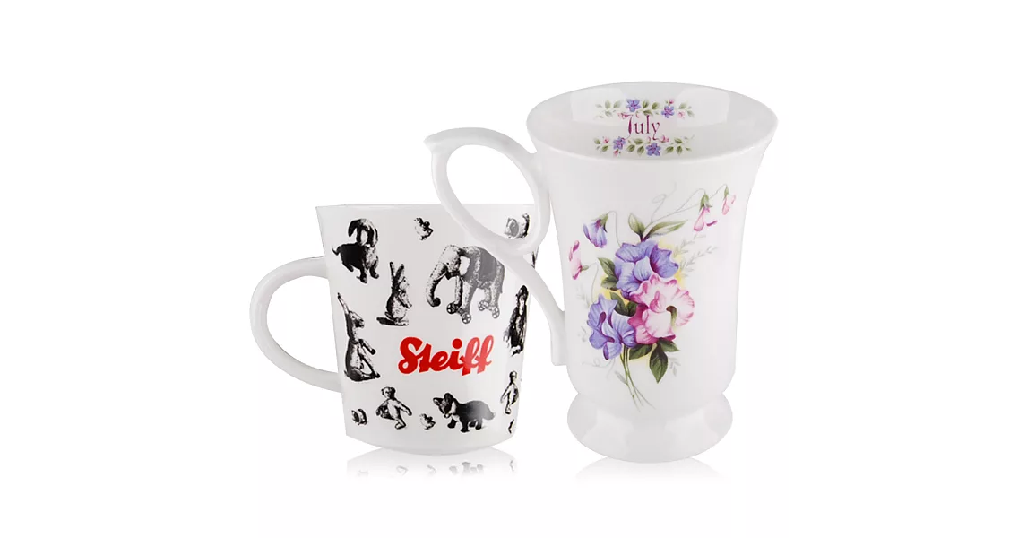 Crabtree & Evelyn STEIFF德國泰迪熊馬克杯(黑色)+ 生日雕花瓷器杯(7)-July
