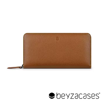 Beyzacases Frances Wallet 真皮拉鍊手機雙用長夾 (棕色/可放置手機)
