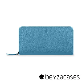 Beyzacases Frances Wallet 真皮拉鍊手機雙用長夾 (精靈藍/可放置手機)