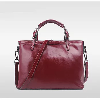 預購【O-ni O-ni】真皮新款公事手提包女士油蠟素色側肩包HLY-8630(6色可選)酒紅色