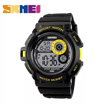 SKMEI 時刻美 1222 低調單色錶面設計多功能電子運動錶- 黃色