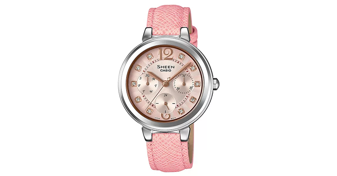 CASIO SHEEN 焦點鎂光燈三眼時尚皮帶錶-SHE-3048L-4AUDR