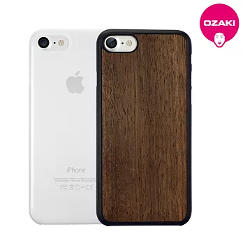 Ozaki O!coat 0.3 Wood+Jelly 2 in 1 iPhone 7 木紋+霧透超薄保護殼2合1-黑檀木紋+霧透白