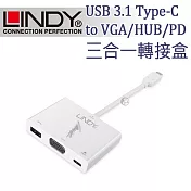 LINDY 林帝 主動式 USB 3.1 Type-C to VGA/HUB/PD 三合一轉接盒 (43230)