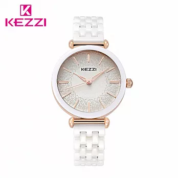 KEZZI珂紫 KW-1439 圖騰花紋典雅指針仿陶瓷手錶- 金色