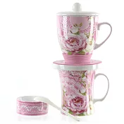 風行日本-陶瓷滴漏杯組(咖啡、花茶)-粉紅蕾絲花