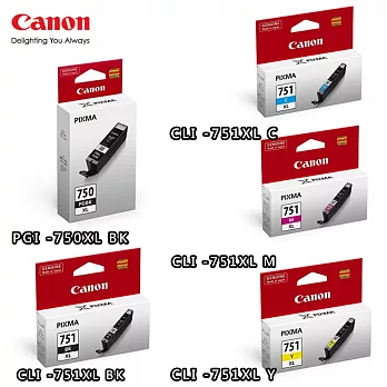 CANON PGI-750XL BK+CLI-751XL BK/C/M/Y原廠墨水組