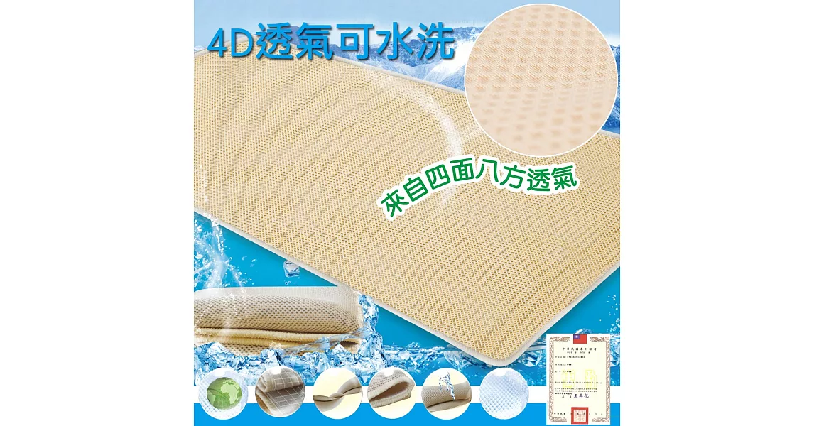 【蒙娜麗莎】台灣製4D超透氣專利止滑可水洗速乾床墊-5尺雙人