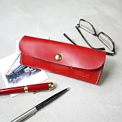 【預購商品】HANDIIN|專屬風格 多功能手縫皮革筆盒/眼鏡盒 紅色
