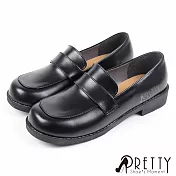 【Pretty】女 學生鞋 皮鞋 學院風 基本 方頭 低跟 台灣製 JP23 黑色
