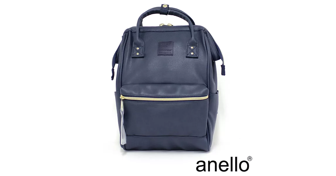 【日本正版anello】輕質皮革口金後背包《深藍 NV》 M尺寸