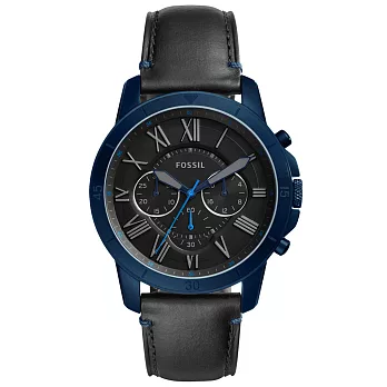 FOSSIL 古典伯爵三環計時腕錶-FS5342 黑藍