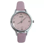 KEZZI珂紫 K-1567 優雅菱格壓紋細錶帶鑲鑽錶 - 淺紫色