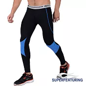 【SUPERFEATURING】專業跑步 三鐵 Hicolor運動壓縮緊身褲XL(亮藍)