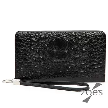 【Zoe’s】頂級牛皮 鱷魚紋 手機皮夾 手拿包 (品味黑)
