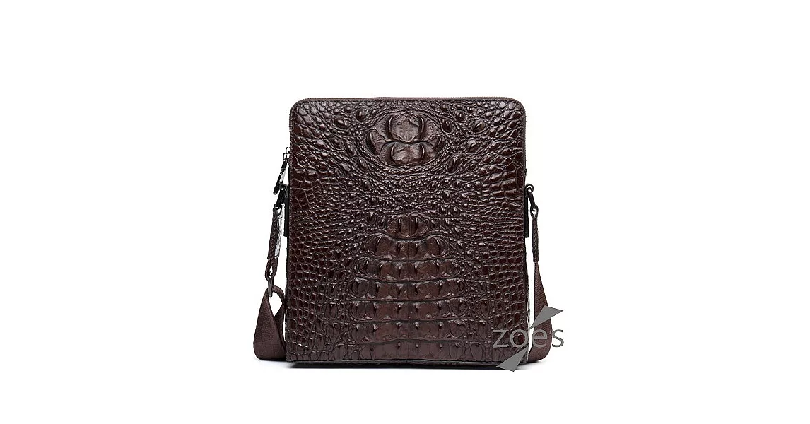 【Zoe’s】頂級牛皮 鱷魚紋 斜背公事包(時尚棕)