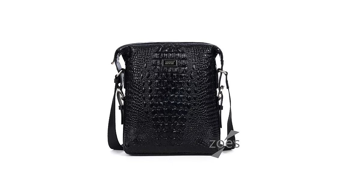 【Zoe’s】頂級牛皮 鱷魚壓紋 斜背豎款公事包(紳士黑)
