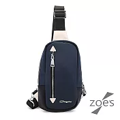 【Zoe’s】頂級 防潑水牛津布 多收納拉鍊胸背包(深邃藍)