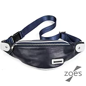 【Zoe’s】頂級牛皮 荔枝紋 多口拉鍊胸背包(深邃藍)