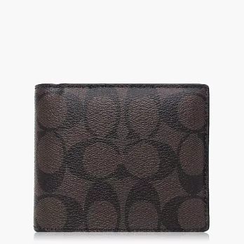 【COACH 男仕必備】SIGNATURE 塗層帆布 / 多功能短夾_深咖