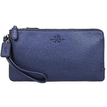COACH 烙印LOGO皮革雙拉鍊大手拿包 (現貨+預購)藍色