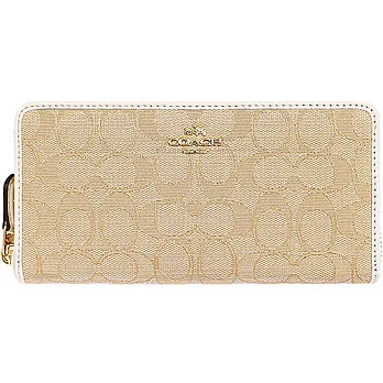 COACH 勾線C LOGO文字飾牌拉鍊長夾(現貨+預購)卡其白