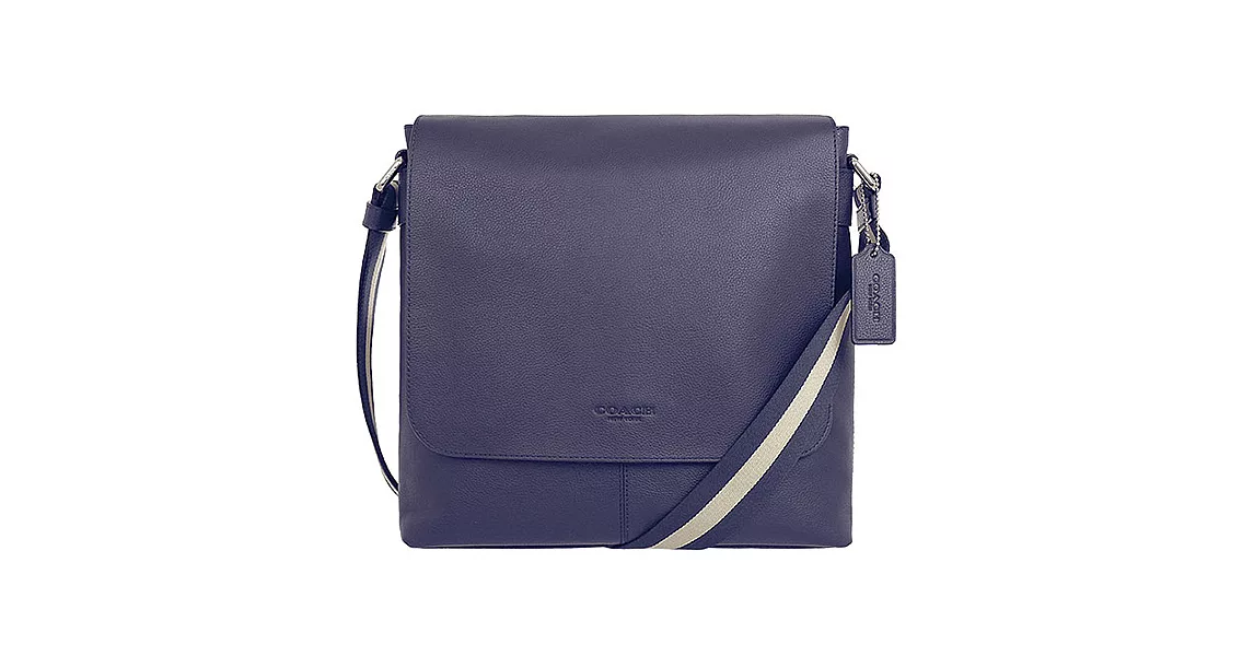 COACH 全皮內釦式翻蓋方型斜背男包(現貨+預購)深藍色