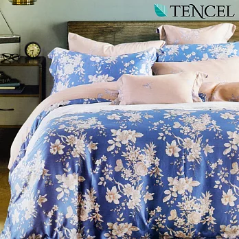 《幸福晨光》100%天絲雙人兩用被床包四件組- 皇室藍