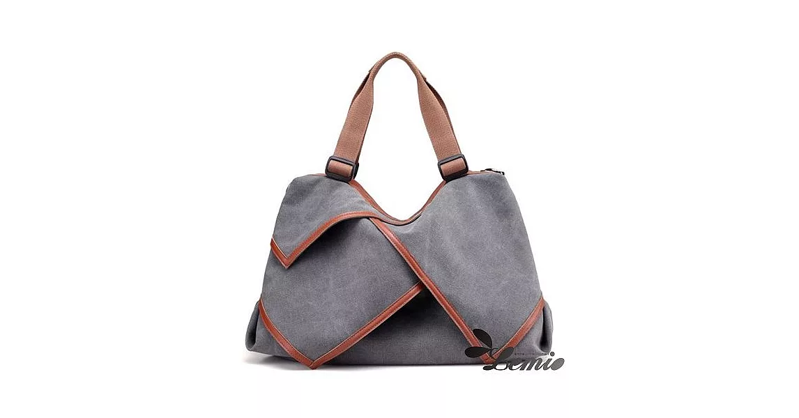 【Lemio】高單帆布交錯設計兩用時尚包(品味灰)