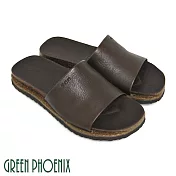 【GREEN PHOENIX】男 拖鞋 素面 寬版帶 全真皮 平底 台灣製 EU40 咖啡色