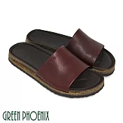 【GREEN PHOENIX】女 拖鞋 素面 寬版帶 全真皮 平底 台灣製 EU35 紅色