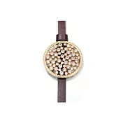 風格設計鑲鑽圓面錶帶手環(玫瑰金x咖啡紅)