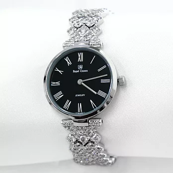 Royal Crown RC-2601 羅馬低調奢華鑲鑽手鍊錶- 銀黑