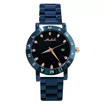 Mashali 瑪莎莉 88160 閃耀星空錶面水鑽刻度鐵帶錶- 藍色