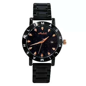 Mashali 瑪莎莉 88160 閃耀星空錶面水鑽刻度鐵帶錶- 黑色