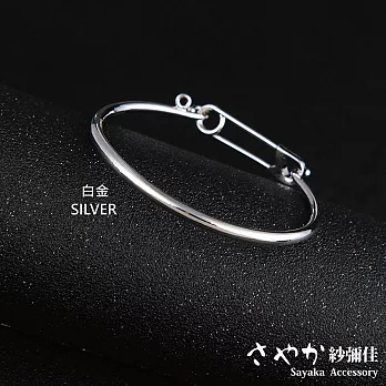 【Sayaka紗彌佳】別針造型 金屬寬版手環 -白金