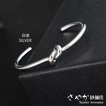 【Sayaka紗彌佳】簡約打結 金屬寬版手環 -白金