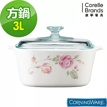 【美國康寧 Corningware】田園玫瑰方型康寧鍋3L