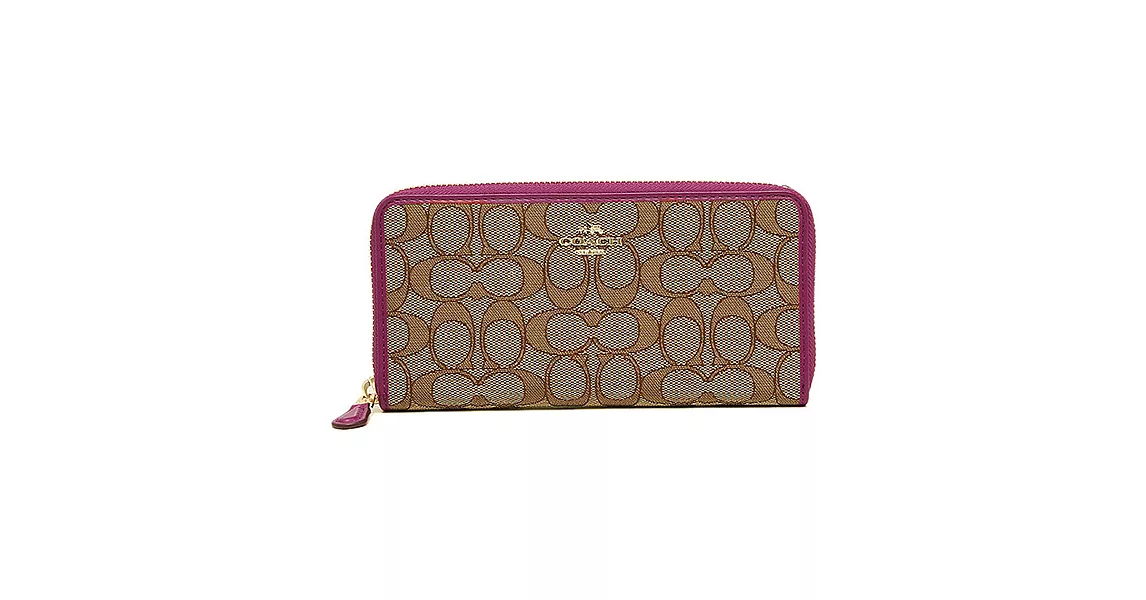 COACH勾線C Logo金字拉鍊長夾(現貨+預購)卡其紫莓