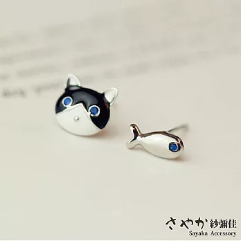 【Sayaka紗彌佳】純銀 喵星人系列 貓和小魚耳環